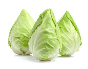 Fototapeta premium Three pointed cabbages isolated on a white background generative AI
