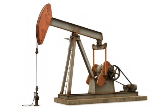 Oil pump jack extracting fossil fuel on transparent background