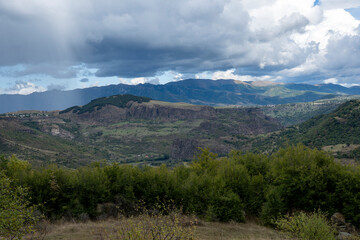 Panoramic Canyon View in Mountainous Region with Overcast Sky