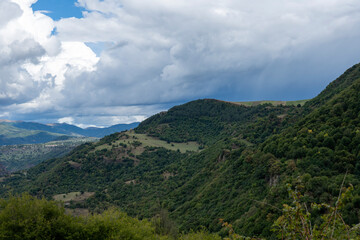 Panoramic Canyon View in Mountainous Region with Overcast Sky