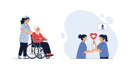 Nurses provide care and support to elderly patients.