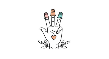 Fototapeta premium Three fingers with thimbles and a heart symbol.