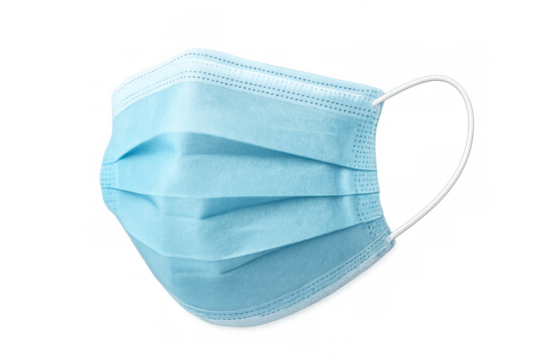 Blue surgical face mask protecting against airborne illness