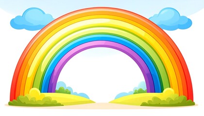 Colorful rainbow over a grassy hill