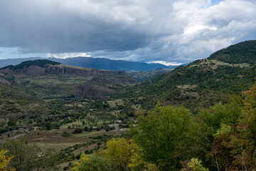 Panoramic Canyon View in Mountainous Region with Overcast Sky