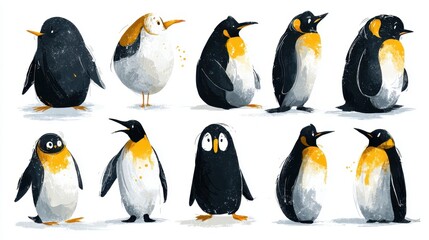 Penguin Parade: An adorable assortment of penguins waddling in a joyful display of cuteness and charm, each with its unique personality and captivating appearance. 
