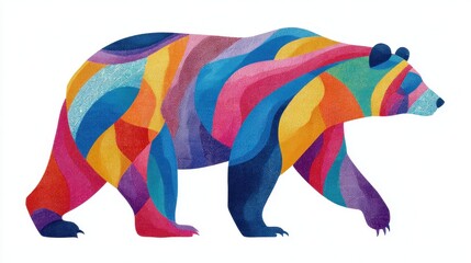 Rainbow bear's stride: A vibrant illustration of a bear, its body adorned with a colorful mosaic of hues, creating a captivating visual experience.