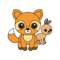 Charming cartoon fox and deer, standing together