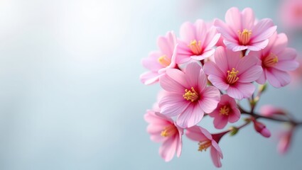 Obraz premium Delicate pink cherry blossoms in soft light against a gentle pastel background.