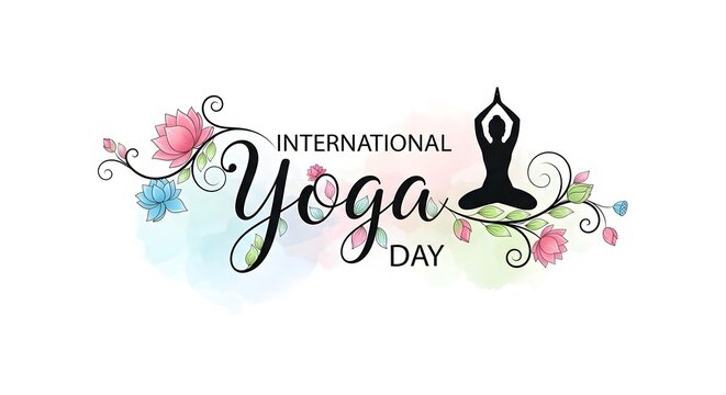 International yoga day celebration design with floral elements and meditation silhouette for posters and cards