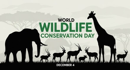 World wildlife conservation day celebrates endangered animals and their habitats with a silhouette of diverse african wildlife