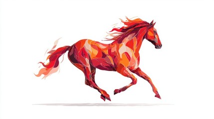 Fiery Gallop: A dynamic artistic rendering of a vibrant red horse in full stride, embodying the power and spirit of untamed freedom.