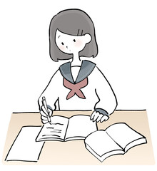 勉強する制服姿の女子生徒