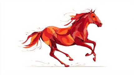 Dynamic Red Horse: A vibrant, artistic representation of a galloping horse, full of energy, life and movement. Illustrating power and freedom.