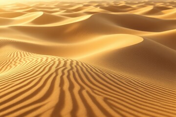 Golden desert dunes exhibit intricate patterns of light and shadow, showcasing the undulating textures of the landscape.