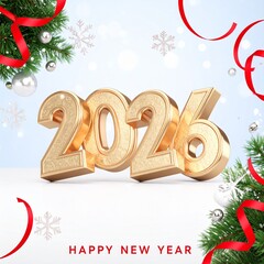 New Year 2026 Celebration 3d Design Image with Festive Decorations, Christmas Day 2026