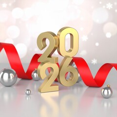 New Year 2026 Celebration 3d Design Image with Festive Decorations, Christmas Day 2026