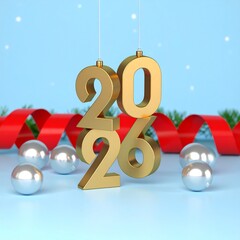 New Year 2026 Celebration 3d Design Image with Festive Decorations, Christmas Day 2026