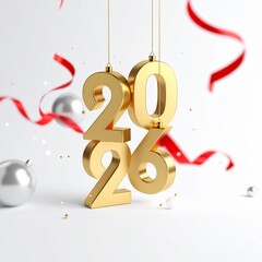New Year 2026 Celebration 3d Design Image with Festive Decorations, Christmas Day 2026
