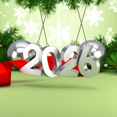New Year 2026 Celebration 3d Design Image with Festive Decorations, Christmas Day 2026