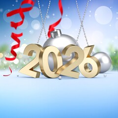 New Year 2026 Celebration 3d Design Image with Festive Decorations, Christmas Day 2026