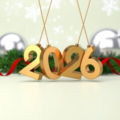 New Year 2026 Celebration 3d Design Image with Festive Decorations, Christmas Day 2026