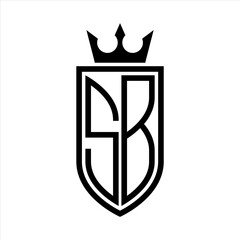 SB Vector logo of initials shield with crown and minimalist, elegant style