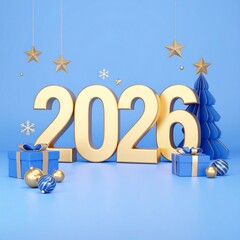 New Year 2026 Celebration 3d Design Image with Festive Decorations, Christmas Day 2026