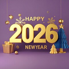 New Year 2026 Celebration 3d Design Image with Festive Decorations, Christmas Day 2026