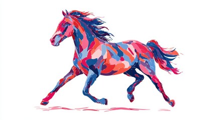 Vibrant Horse in Motion: A dynamic artwork showcases a spirited horse in full gallop, a vivid explosion of color and energy. Evoking feelings of freedom, grace, and artistic expression.