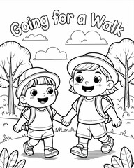 Two happy children holding hands while walking on a sunny day