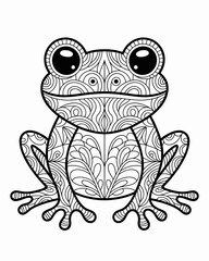 Intricate zen doodle of a charming frog with detailed patterns