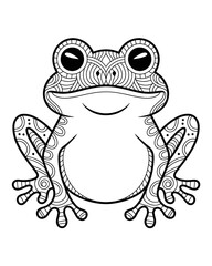 Intricate zentangle art depicts a detailed and charming frog illustration