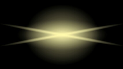 Bright yellow light rays illuminate dark background lens flare starburst effect shining glow...