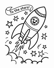 Fototapeta premium A cheerful rocket ship blasting off towards sparkling stars in space