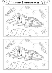 Cats in rain. Find the correct shadow. Black and white. Shadow matching game. Isolated vector illustration eps 10