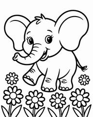 Adorable baby elephant illustration with flowers perfect for coloring pages