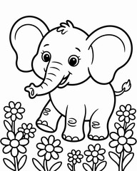 A charming baby elephant illustration surrounded by delicate floral elements