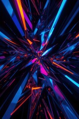 A vibrant, geometric design explodes with neon colors, creating an energetic and futuristic scene.