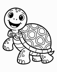 Adorable cartoon turtle with a patterned shell a delightful black and white drawing