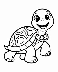 A charming cartoon turtle wearing a bow tie detailed black and white