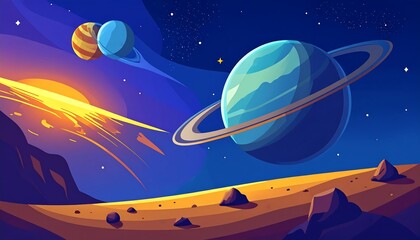 Colorful space scene with planets and a ringed planet
