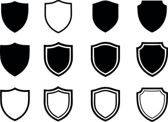Twelve shield icons isolated on transparent background vector illustration of security and protection