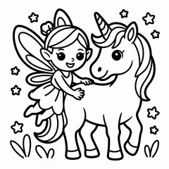 A charming illustration of a fairy and a unicorn together