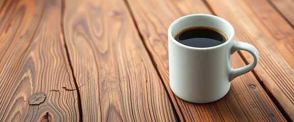 Clean white coffee cup mockup on rustic wood background,  grain,  presentation