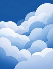 A stylized depiction of cumulus clouds against a deep blue sky, featuring soft gradients of light and dark blue and white hues.