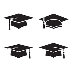 Vector art of set of four graduation caps in black silhouette on a