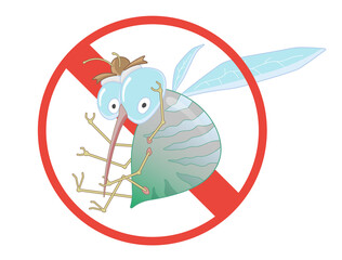 Stop Mosquito - Sign. Illustration for Label for Insect Control Service. Angry Mosquito. Funny cartoon