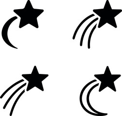 Four shooting star icons isolated on transparent background, representing celestial event and wishes