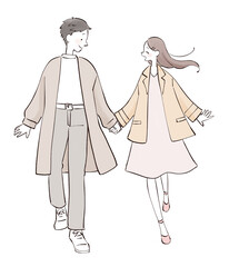 手を繋いで歩く男女